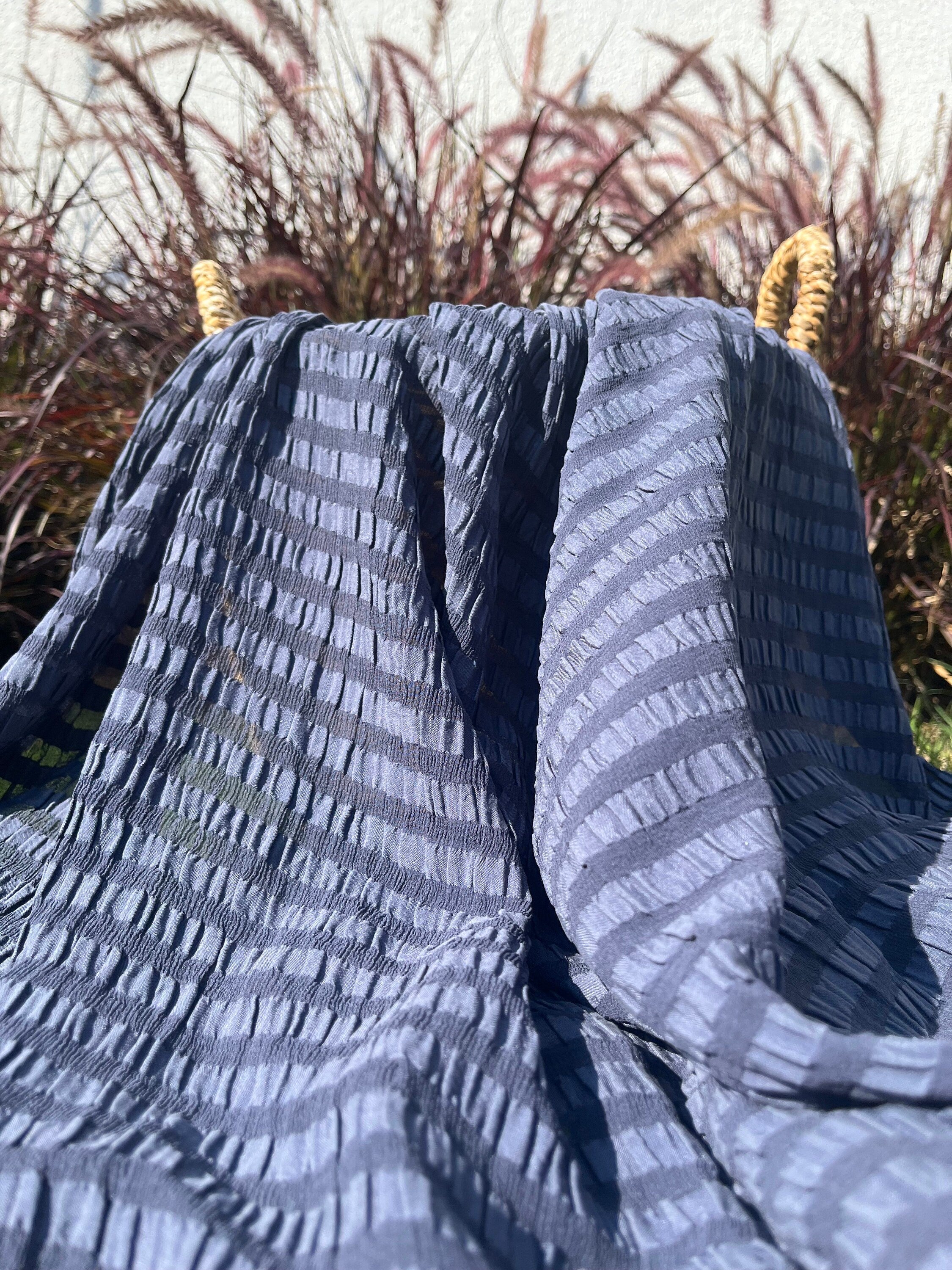 Luxury stretchy silk fabric, seersucker.
