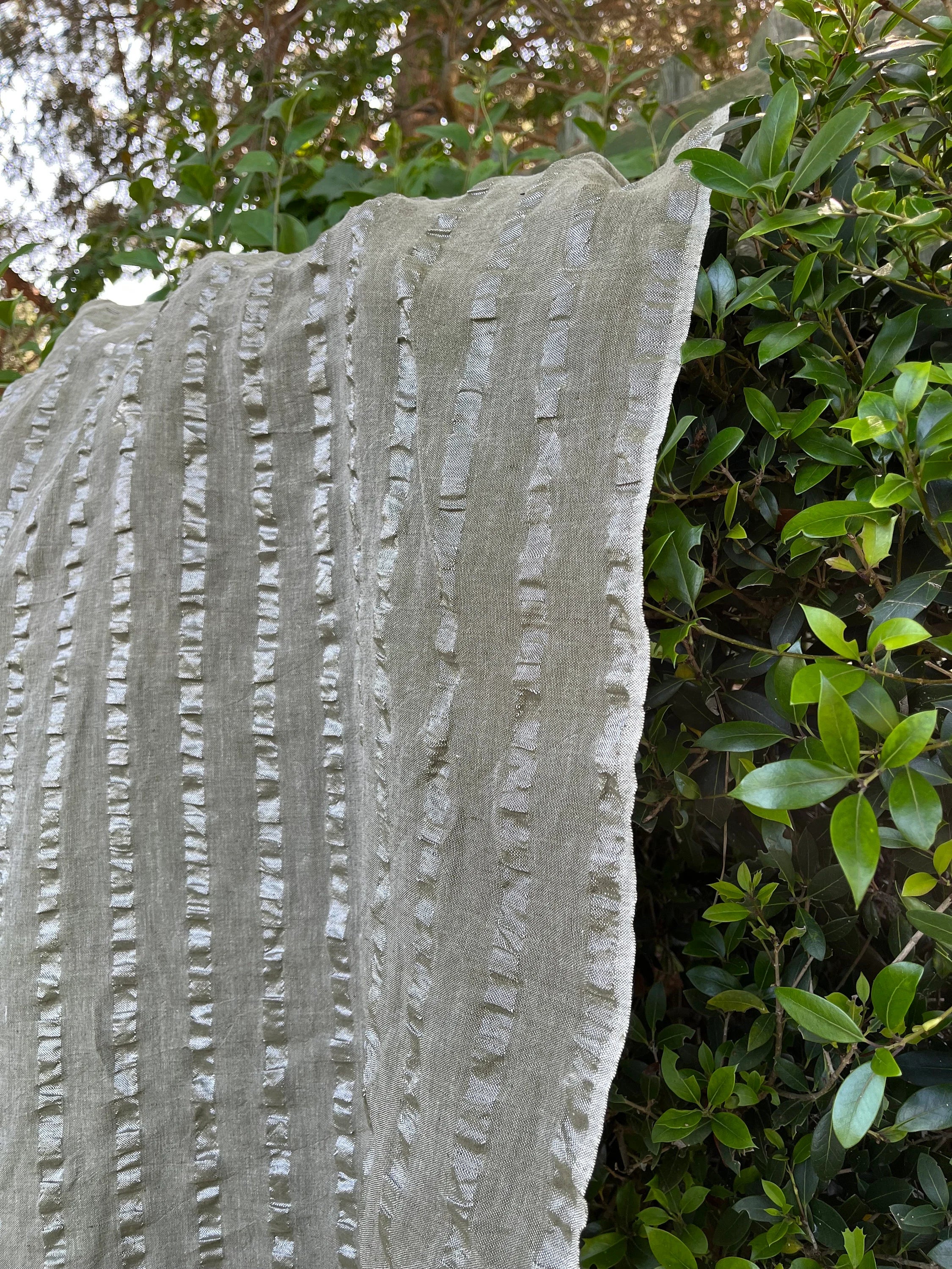 Linen Silk Blend Striped Fabric.