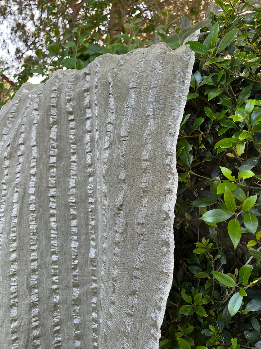 Linen Silk Blend Striped Fabric.
