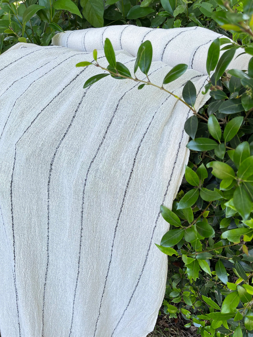 Cotton Open Weave Gauze, Sheer & Stretchy Black - White Stripes.