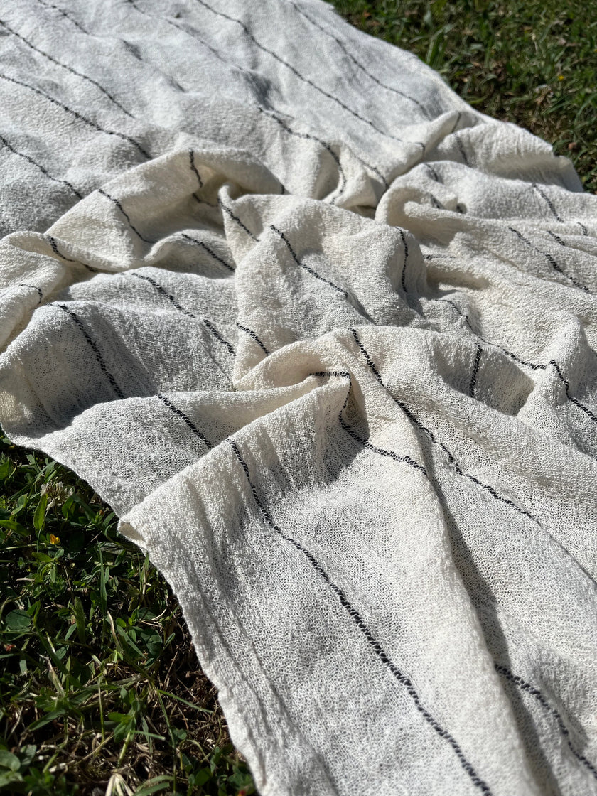 Cotton Open Weave Gauze, Sheer & Stretchy Black - White Stripes.