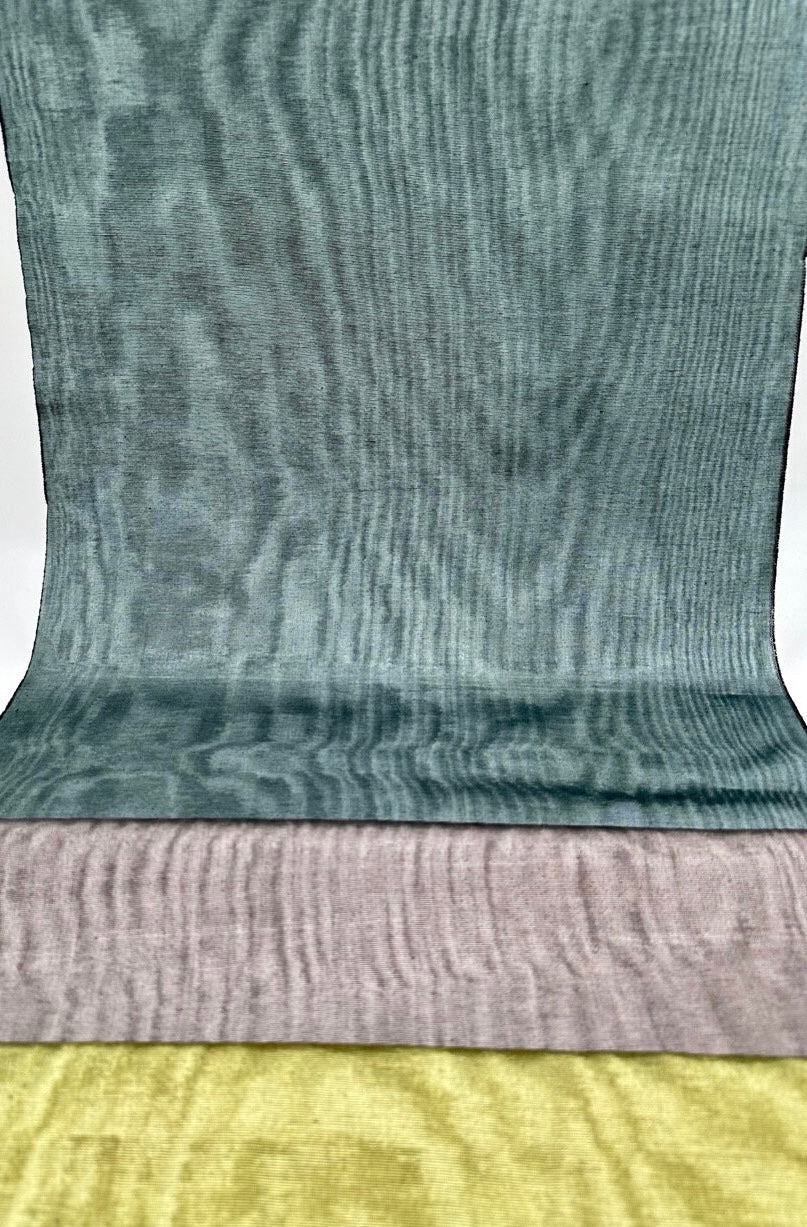 Sage Green Silk Fabric, Moire Silk Fabric, Silk By The Yard. Watermark Pattern.