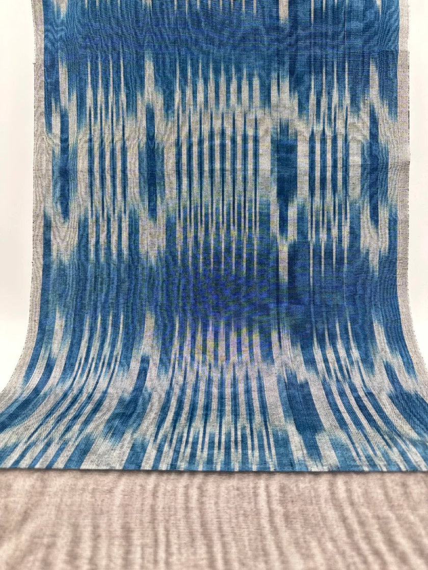 Ikat Silver Blue Striped Silk Home Textile Interior Fabrics Moire, Watermark Pattern.
