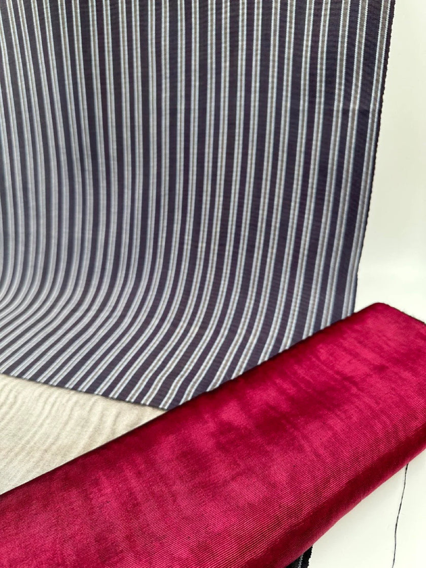Navy Silver Stripes Silk Moire Home Textile Interior Fabrics Watermark Pattern.