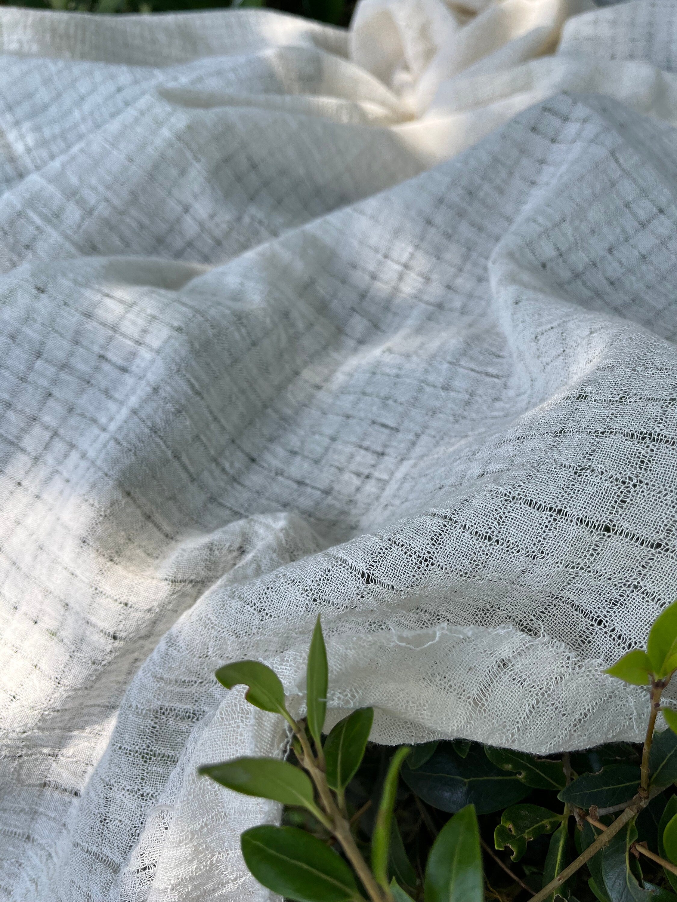 Check Weave Sheer Neutral Cotton Fabric