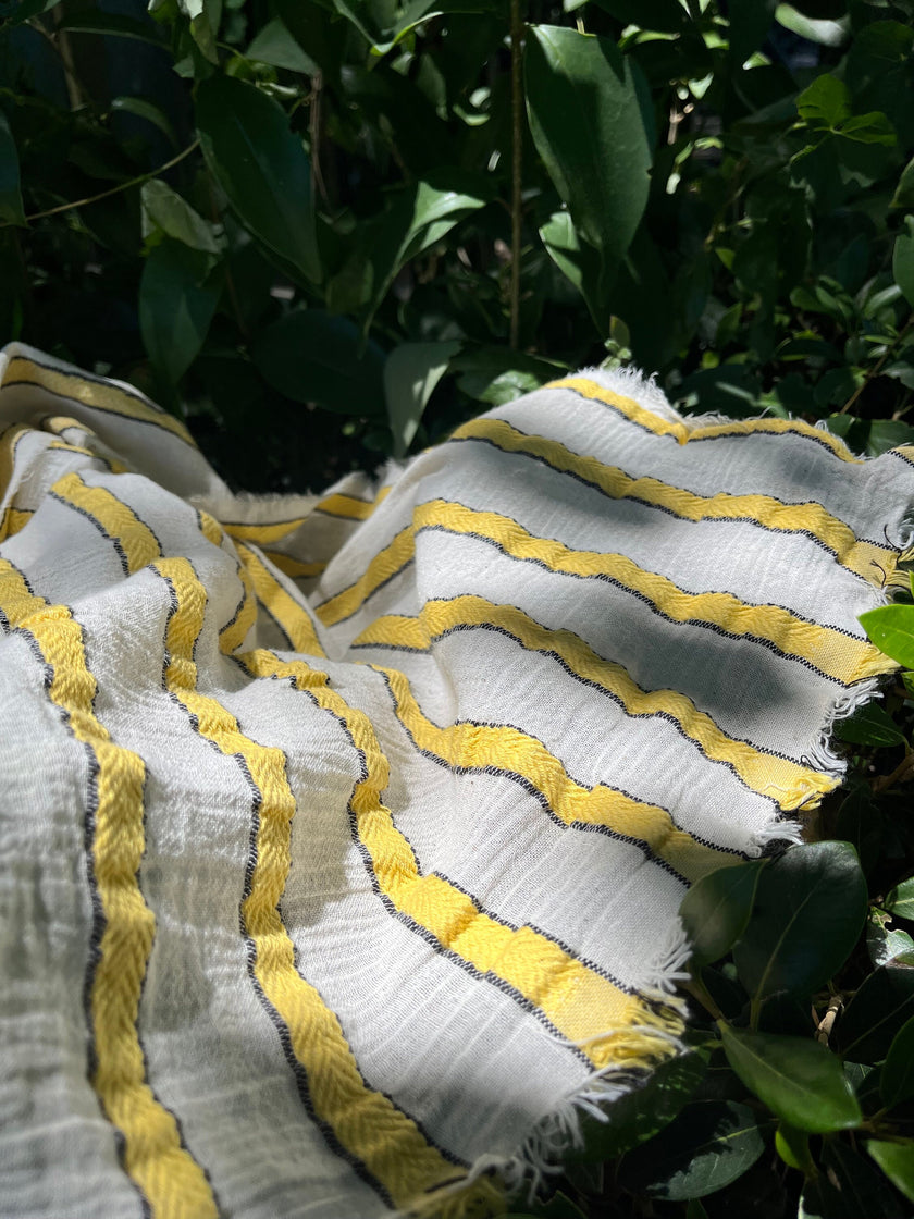 Striped Cotton Semi Sheer Fabric, Unbleached Lightweight Natural.
