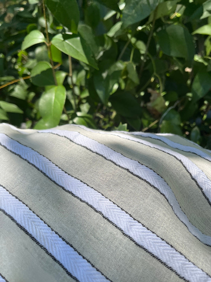 Striped Cotton Semi Sheer Fabric, Unbleached Lightweight Natural.