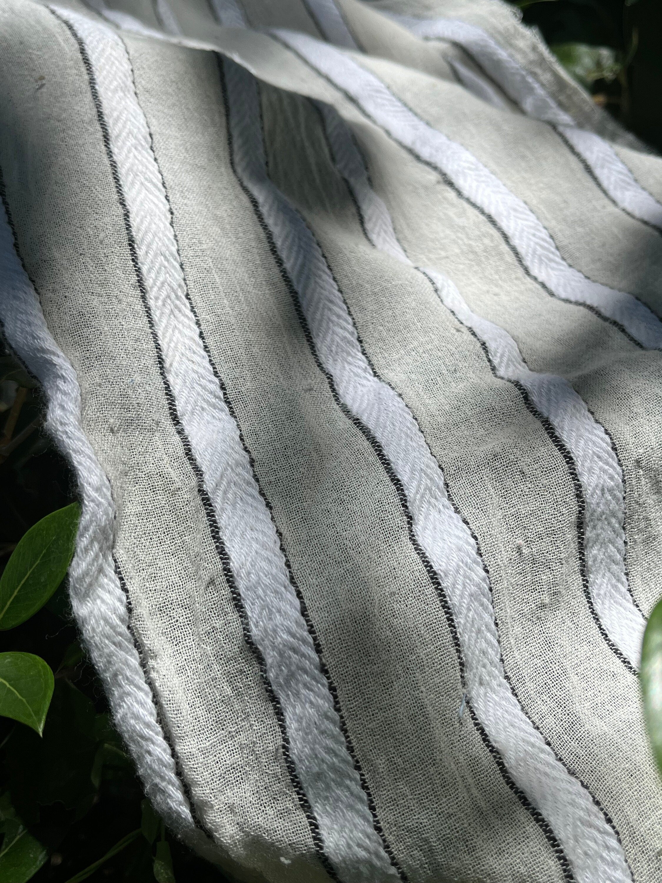 Striped Cotton Semi Sheer Fabric, Unbleached Lightweight Natural.