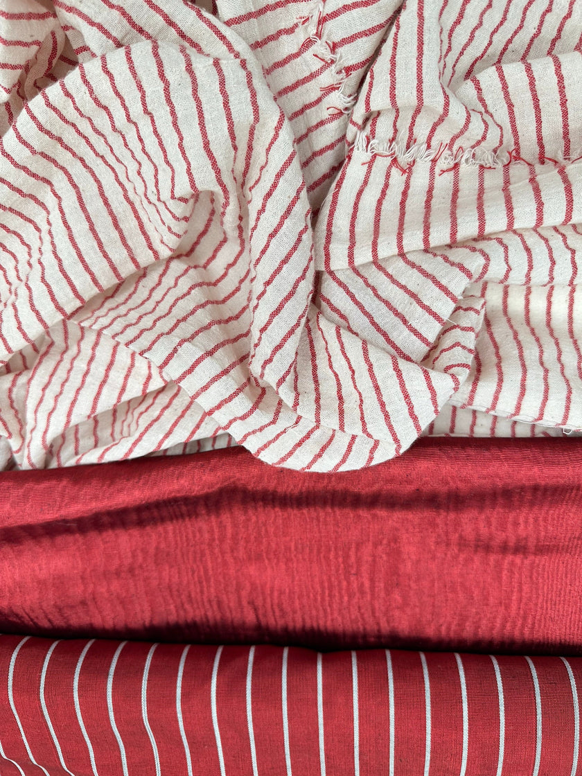 Red Striped Neutral Organic Cotton Fabric By The Meter