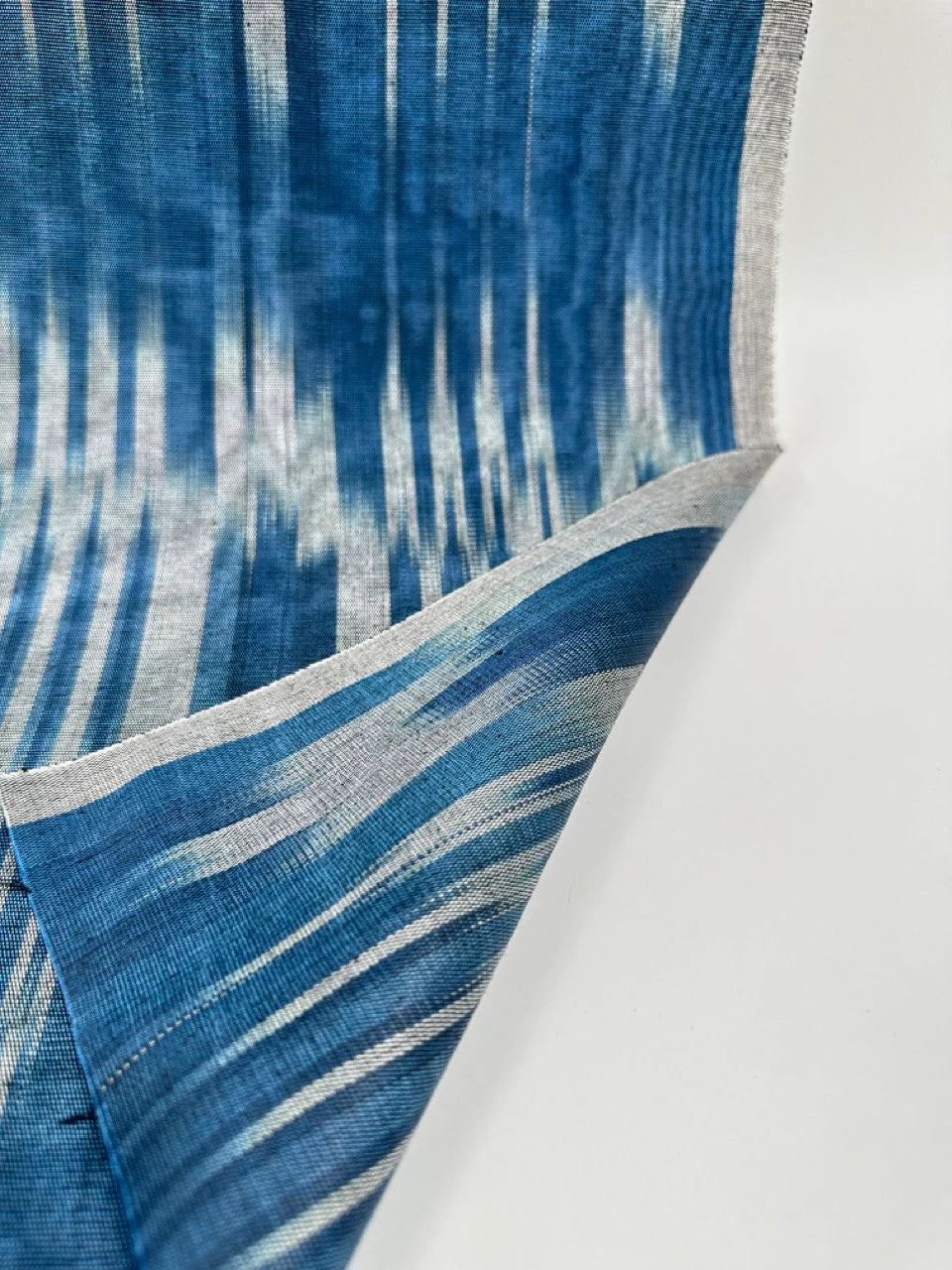Ikat Silver Blue Striped Silk Home Textile Interior Fabrics Moire, Watermark Pattern.
