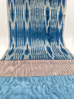 Ikat Silver Blue Striped Silk Home Textile Interior Fabrics Moire, Watermark Pattern.