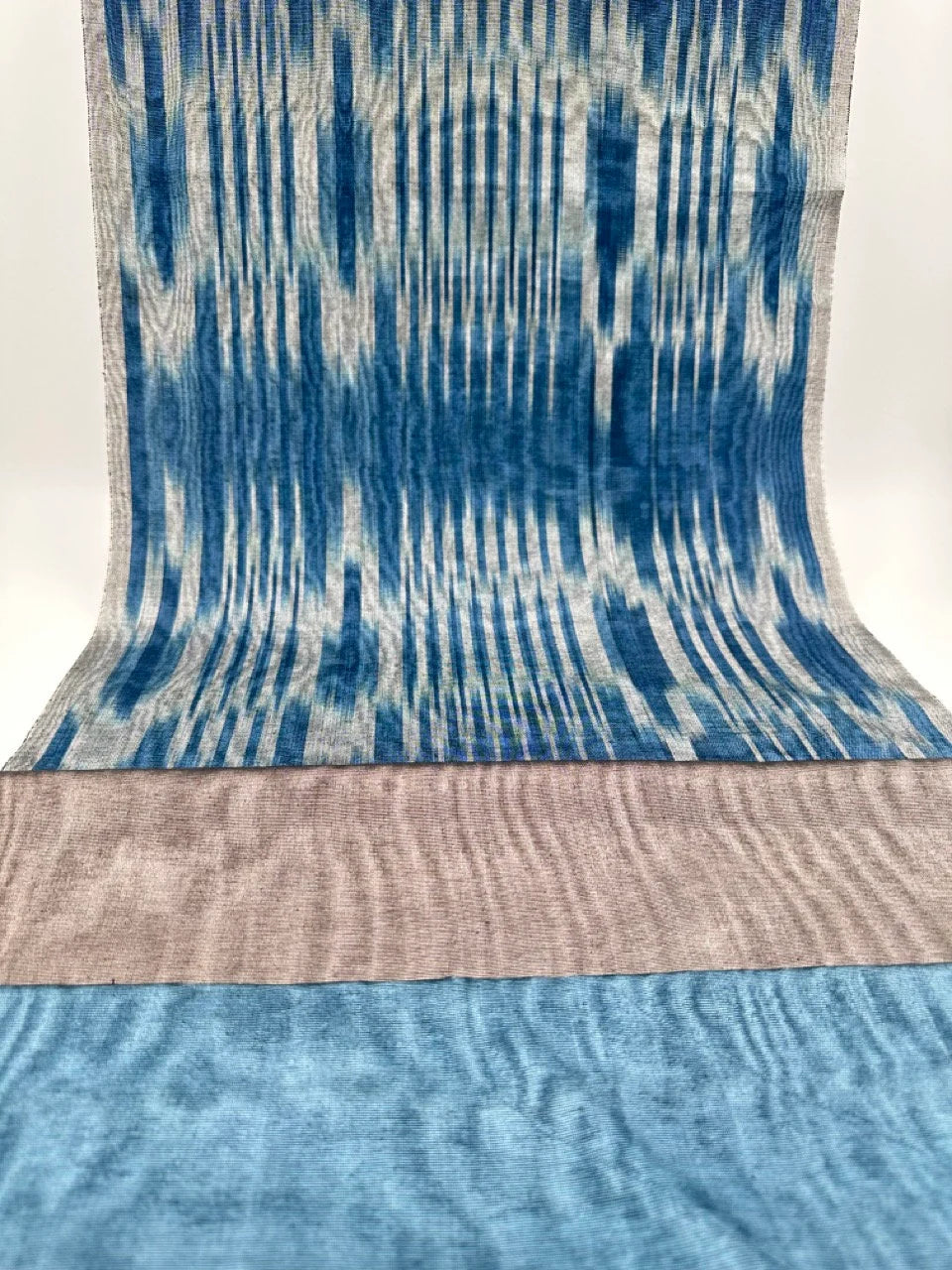 Ikat Silver Blue Striped Silk Home Textile Interior Fabrics Moire, Watermark Pattern.