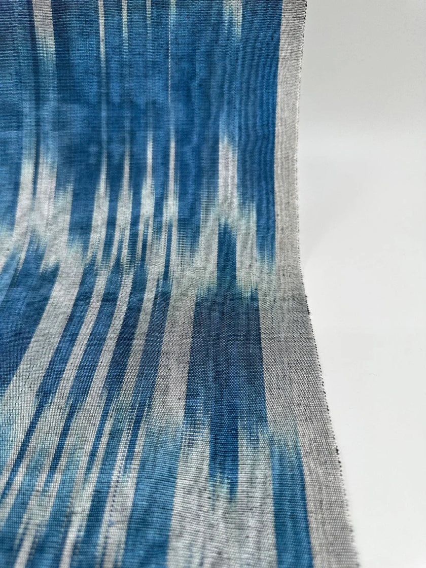 Ikat Silver Blue Striped Silk Home Textile Interior Fabrics Moire, Watermark Pattern.