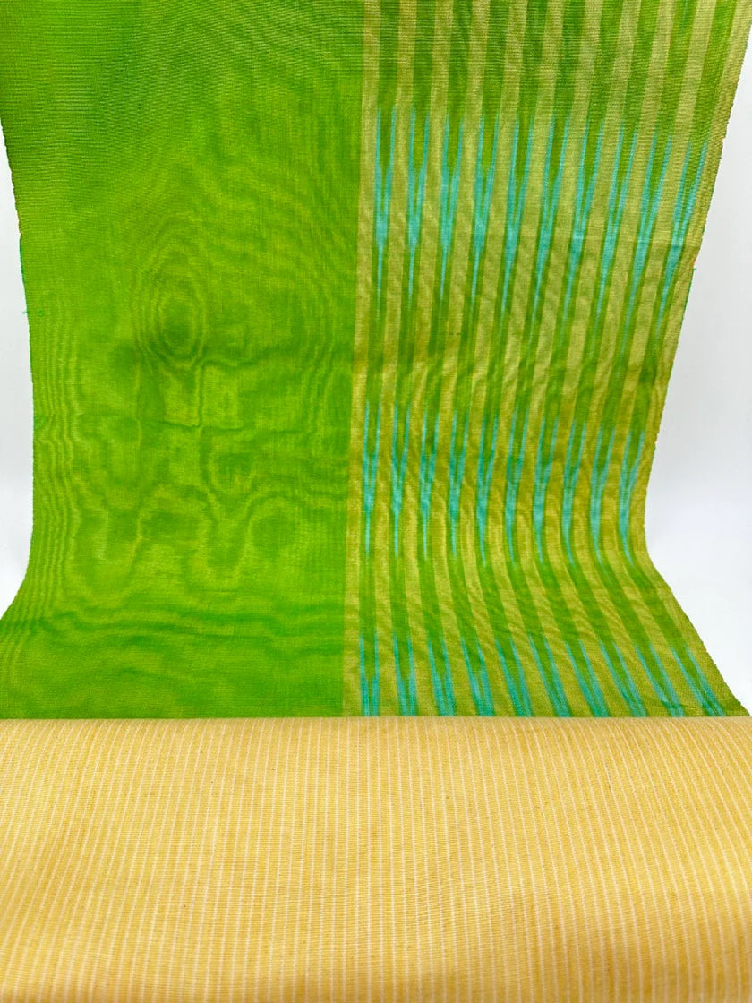 Green Ikat Stripes Luxurious Silk Moire, Home Textile Interior Fabrics, Watermark Pattern.