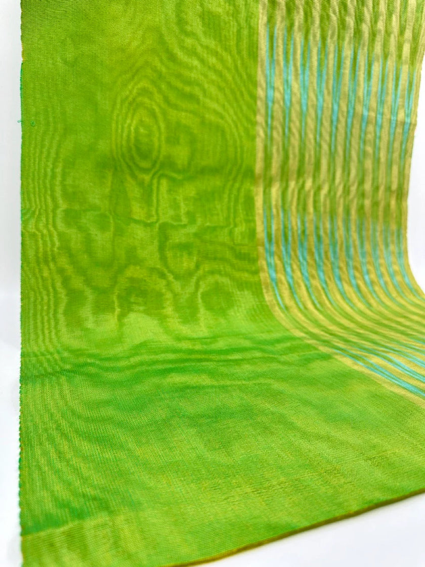 Green Ikat Stripes Luxurious Silk Moire, Home Textile Interior Fabrics, Watermark Pattern.
