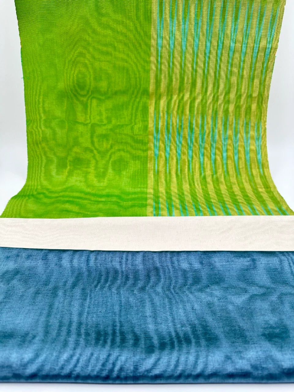 Green Ikat Stripes Luxurious Silk Moire, Home Textile Interior Fabrics, Watermark Pattern.