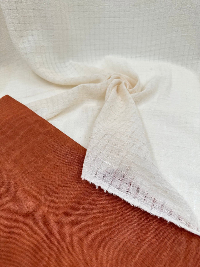 Check Weave Sheer Neutral Cotton Fabric