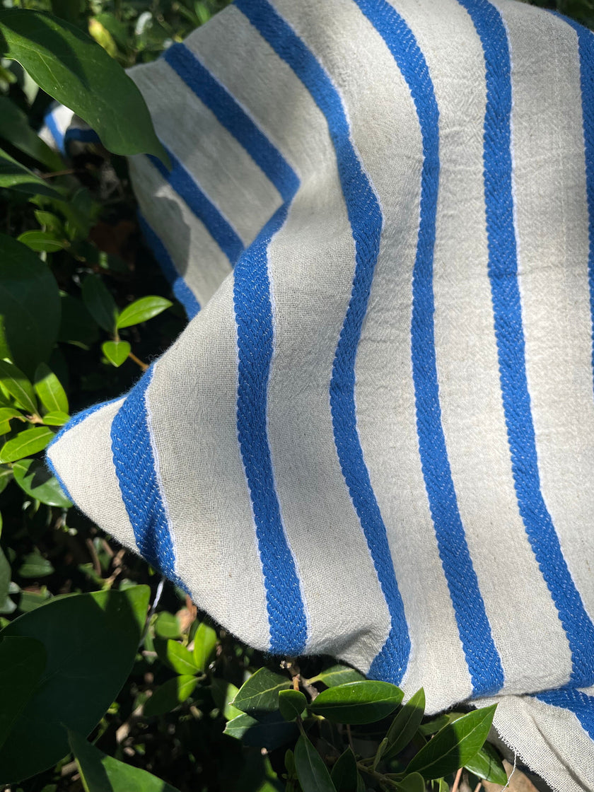 Striped Cotton Semi Sheer Fabric, Unbleached Lightweight Natural.