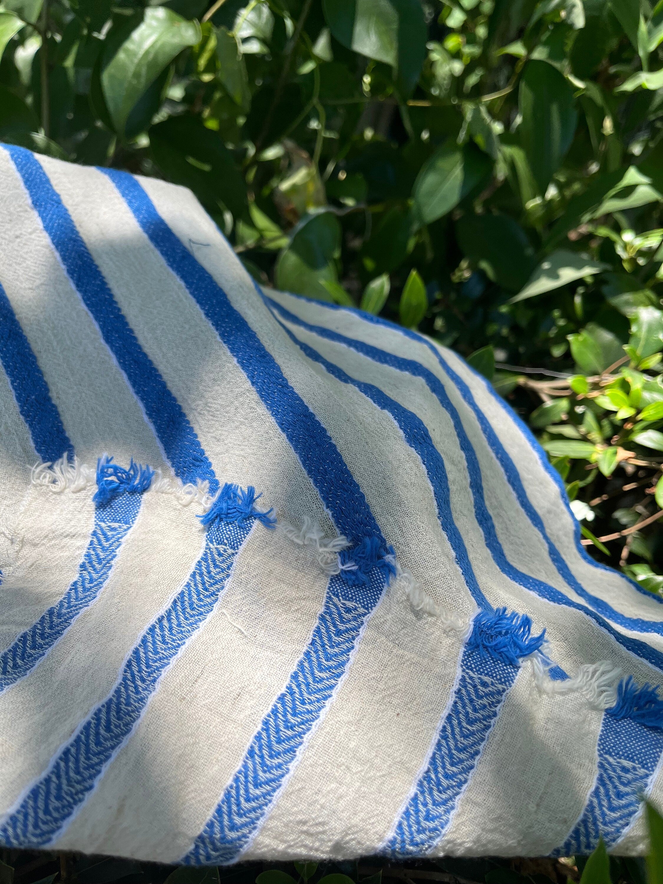 Striped Cotton Semi Sheer Fabric, Unbleached Lightweight Natural.