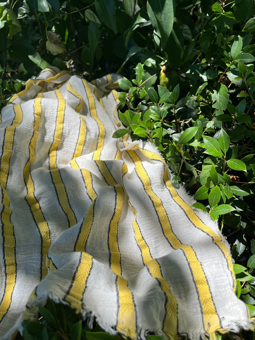 Striped Cotton Semi Sheer Fabric, Unbleached Lightweight Natural.