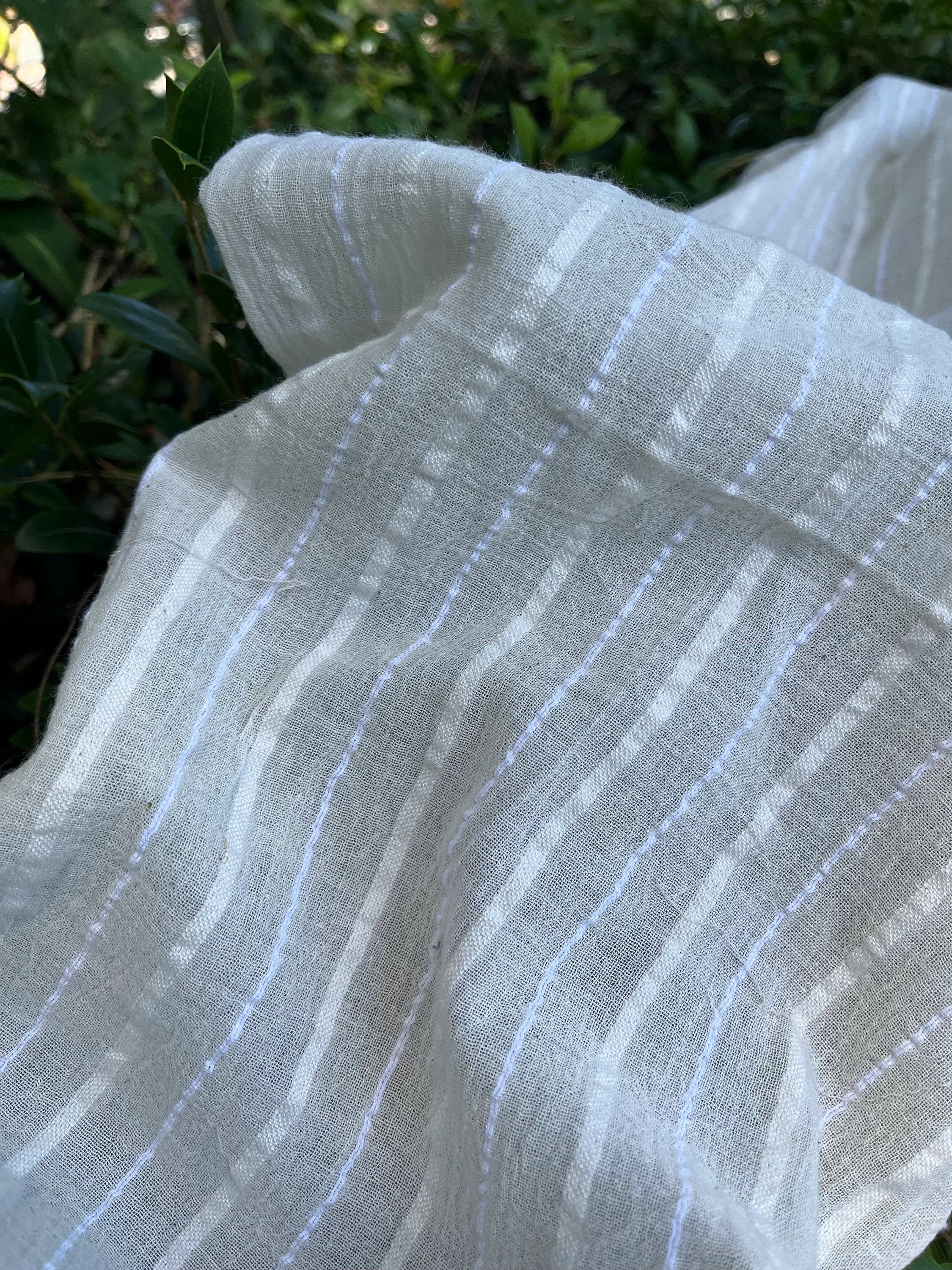White Pin Striped Neutral Organic Cotton Fabric By The Meter.