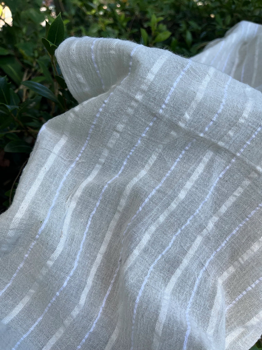 White Pin Striped Neutral Organic Cotton Fabric By The Meter.