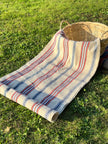 Rustic Narrow Ticking Linen With Indigo Blue Red Stripes, Vintage Linen.