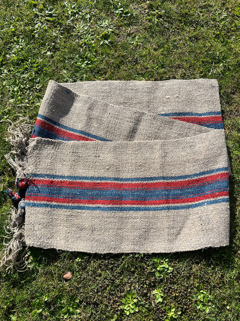 Antique Hemp Fabric, Rustic Hand Knitted Fabric With Stripes.