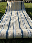 Rustic Narrow Ticking Linen With Indigo Blue White Stripes, Vintage Linen.