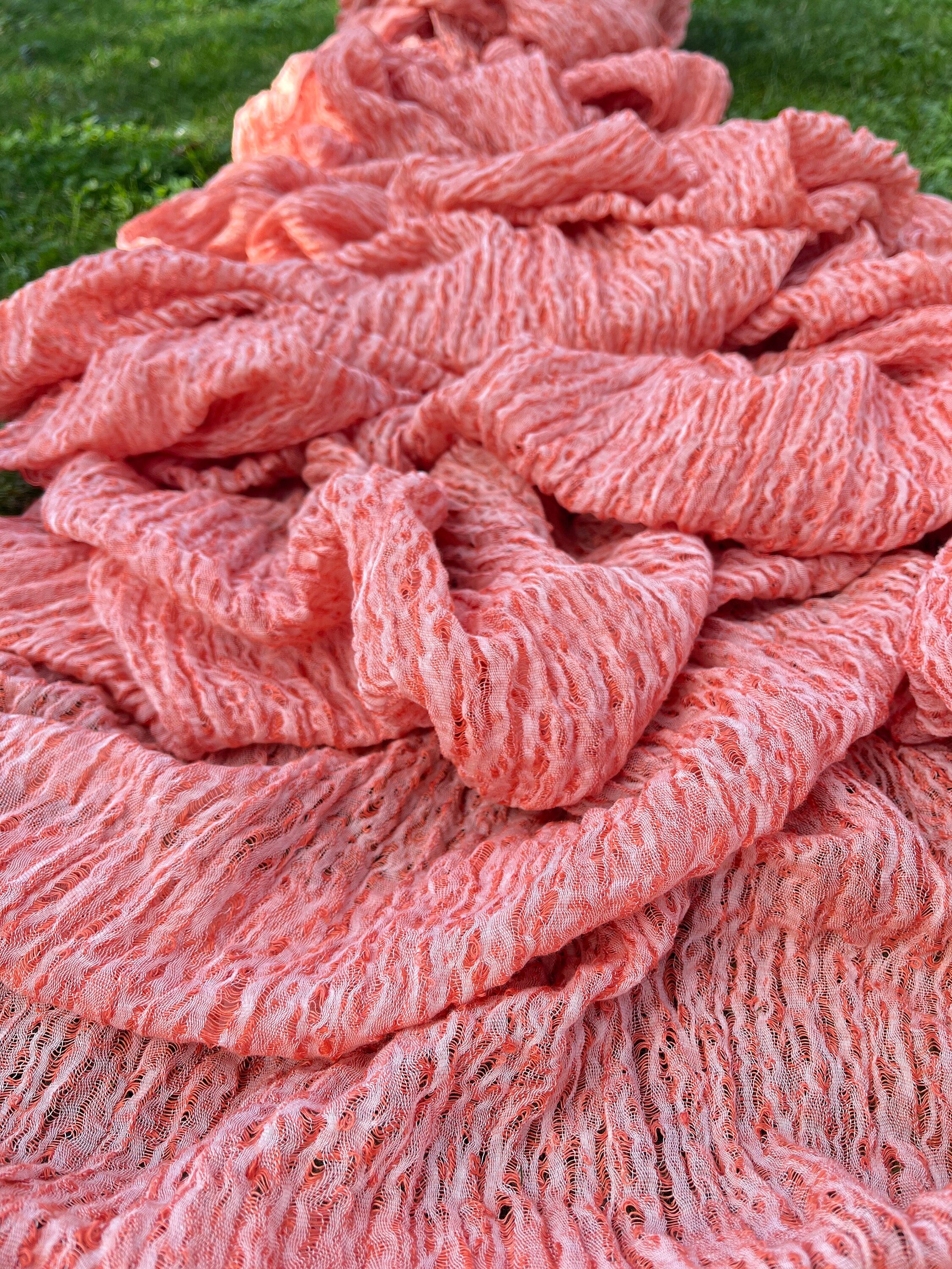 Metre Kare Pastel Turuncu Keten Kumaş, Organik Pamuklu Kumaş, Dokulu El Dokuma Yarı Şeffaf Doğal Kumaşlar.