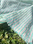 Mint Green Striped Neutral Organic Cotton Fabric By The Meter.