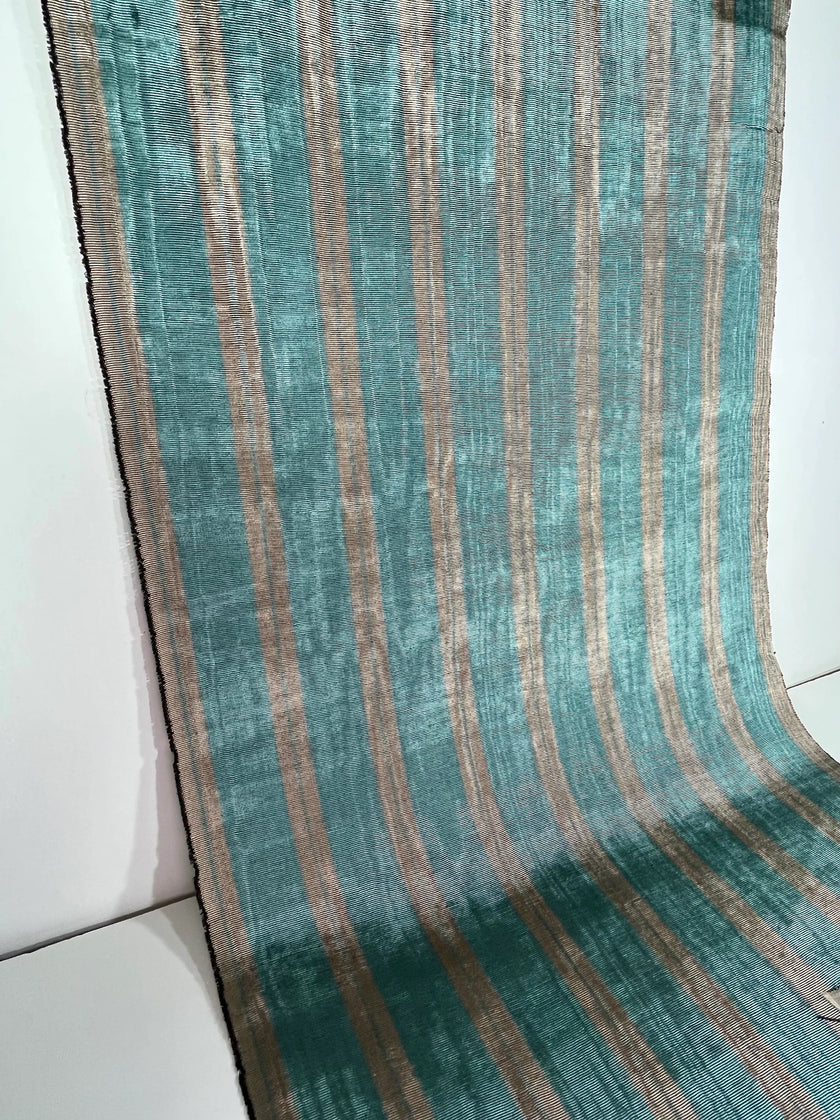 Silver Blue Stripes Silk Moire Home Textile Interior Fabrics, Watermark Pattern.
