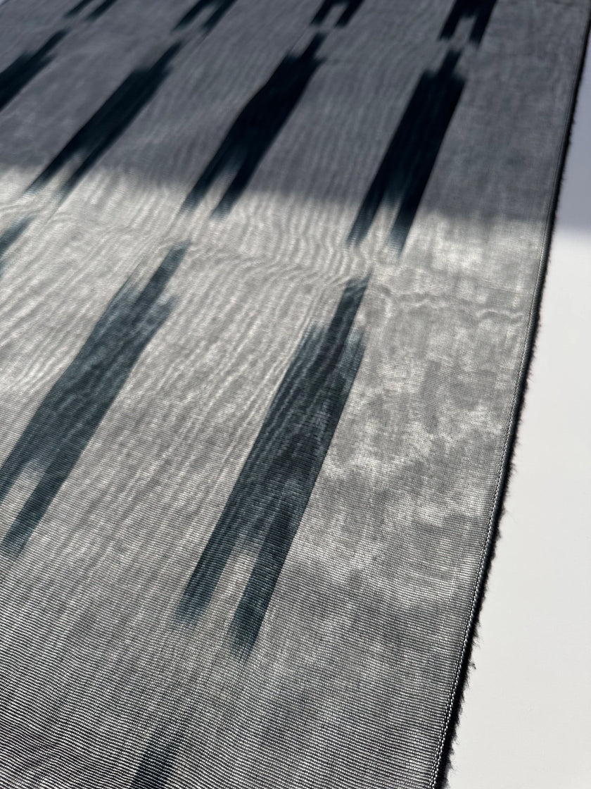 Ikat Silver Green Striped Silk Home Textile Interior Fabrics Moire, Watermark Pattern.