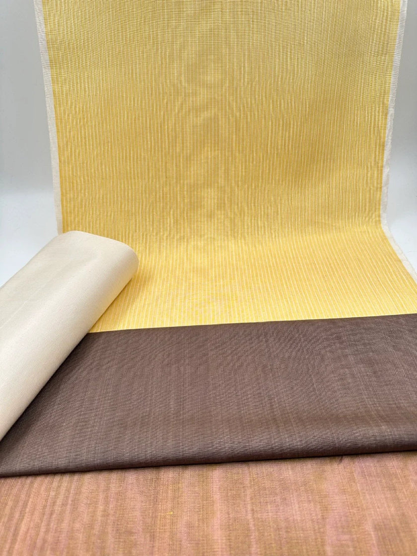 Rembourrage luxueux en soie à rayures jaunes pour tête de lit ottoman, tissus d'intérieur pour textiles de maison : housses d'oreiller, motifs inspirés du kimono, motifs en filigrane.