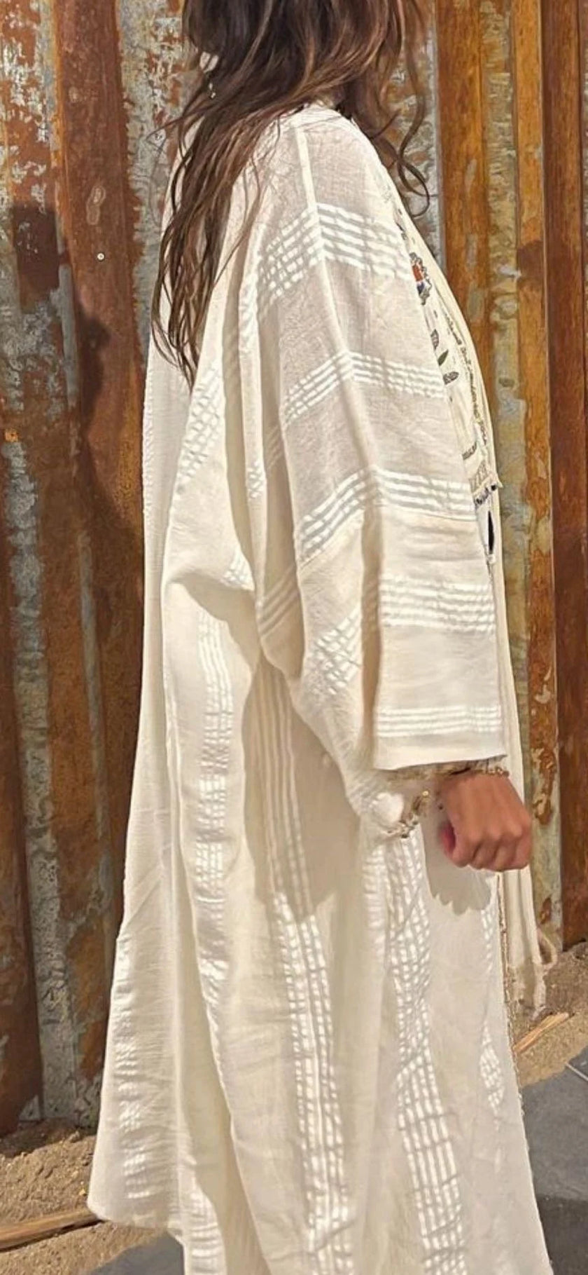 Yumuşak Akışkan Geniş Çizgili Orta Ağırlıkta Yumuşatılmış Keten Pamuklu Kumaş Metre Başına 200g/m2 - Döşemelik Çizgili Fransız Stili veya Kimono veya Pantolon İçin Dikiş Projeleri İçin - Doğal Döşemelik Kumaşlar 235 CM Genişlik.
