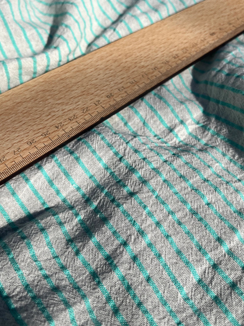 Mint Green Striped Neutral Organic Cotton Fabric By The Meter.