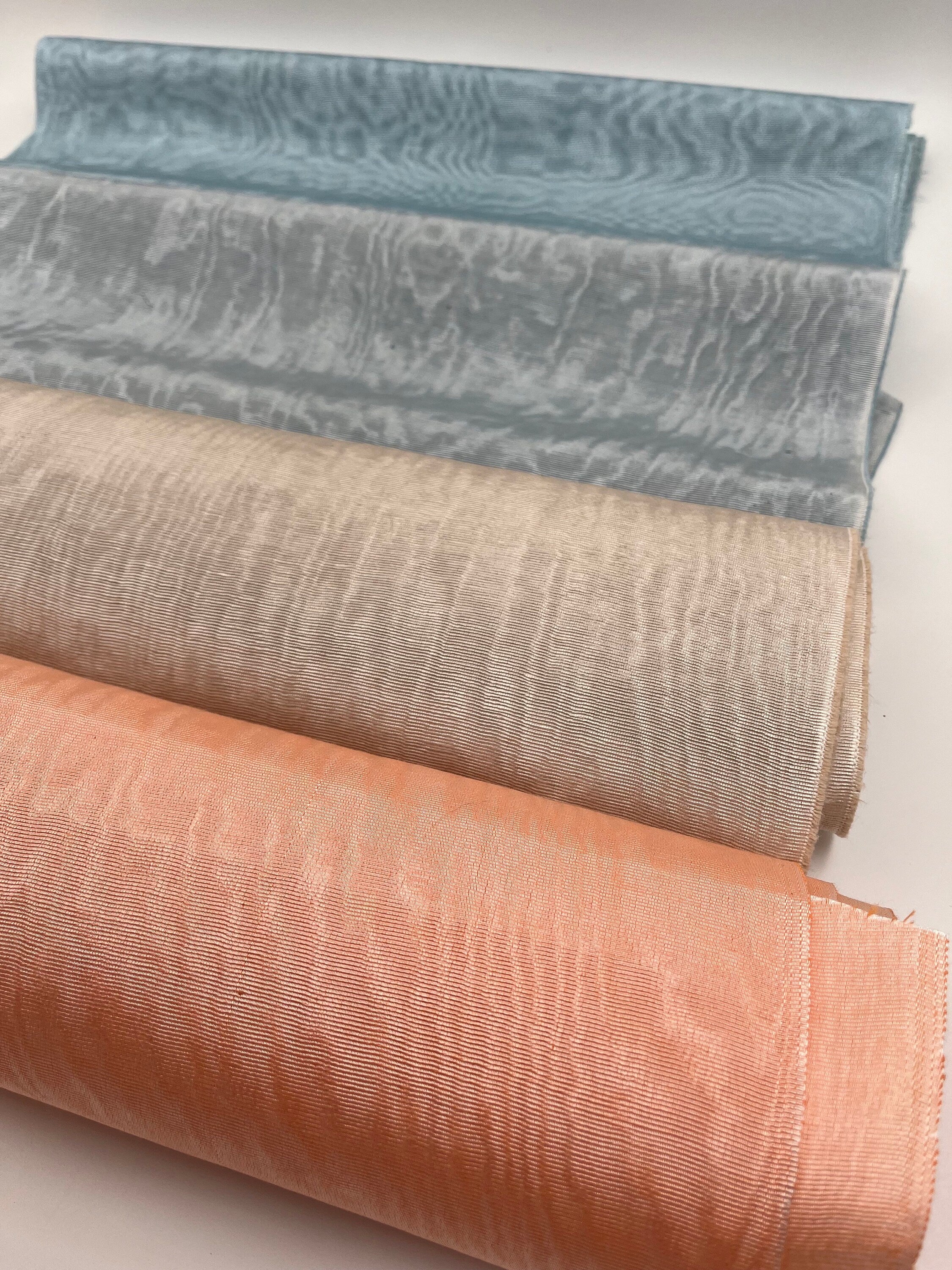 Ice Blue Silk Fabric, Moire Silk Fabric, Silk By The Yard. Watermark Pattern.