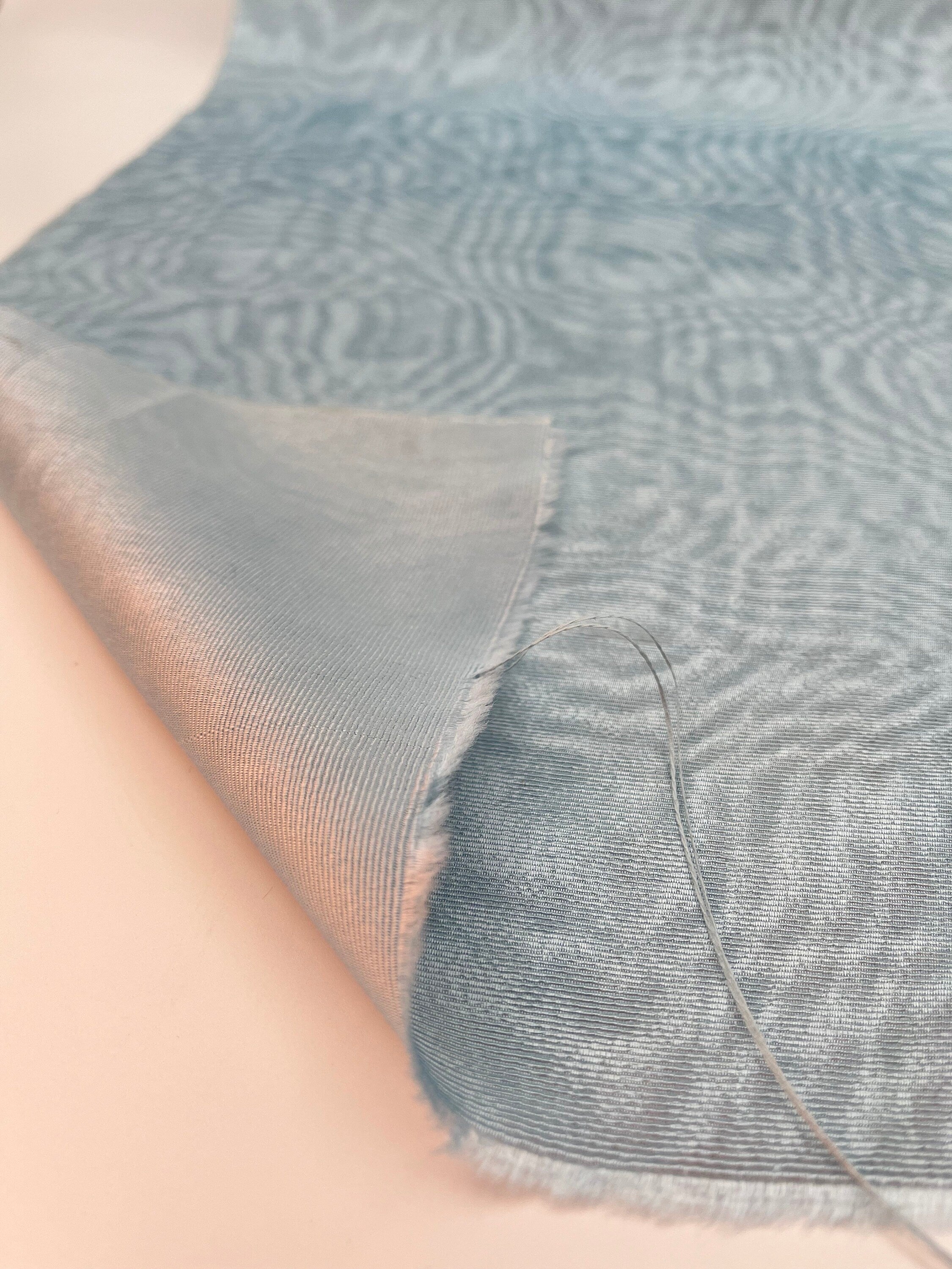 Ice Blue Silk Fabric, Moire Silk Fabric, Silk By The Yard. Watermark Pattern.