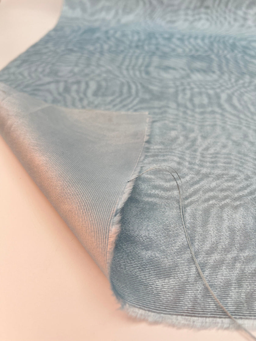 Ice Blue Silk Fabric, Moire Silk Fabric, Silk By The Yard. Watermark Pattern.